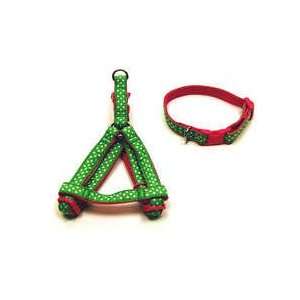   Green Dotty Collar/harness Bundle Sm 12   16 
