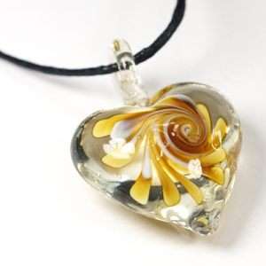   Ladys Murano Lampwork Glass Yellow Heart Style Pendant Necklace Chain