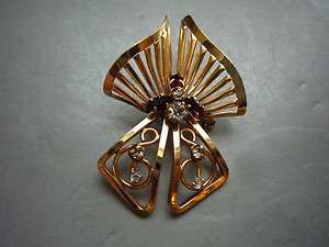   PHYLLIS SIGNED 2 TALL FANCY GOLD FILLED RHINESTONES BROOCH  