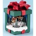  Lighted Animated Christmas Present Music Box With Winter Scene