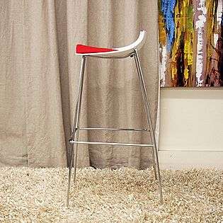 Scripp White Plastic Modern Bar Stool with Red Fabric Seat (Set of 2 