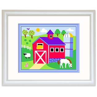   Kids FW FARM 301 Country Farm Barn Framed Print   White 