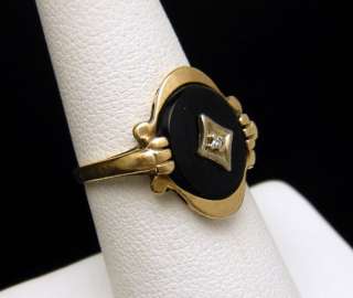 Victorian Revival 10K Gold Onyx Diamond Ring Maker Mark Size 6 Lovely 