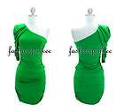 GREEN Puffed One Shoulder Mini Dress 3/4 Sleeve Sexy Short NEW Puffy S