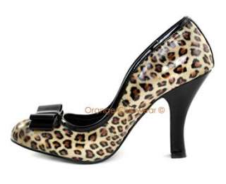 PINUP Womens Sexy High Heels Leopard Cheetah Print Rockabilly Shiny 