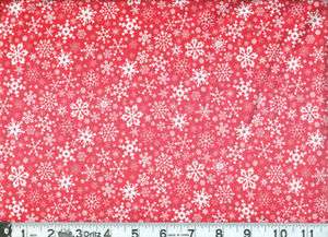 PRIMITIVE 100% COTTON RED WITH WHITE SNOWFLAKES FABRIC 45  