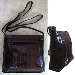 Genuine Eel Skin Leather HandBag Crossbody Bag BROWN  