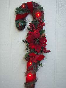BIG Christmas Poinsettia Lighted Candy Cane Detailed Home Wall 
