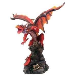 Red Orochi Dragon On The Rock Collectible Statue Figurine 