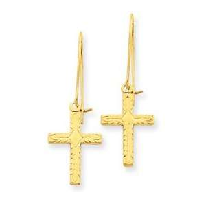  14k Gold Kidney Wire Cross Earrings Jewelry