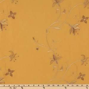  58 Wide Embroidered Taffeta Floral Stripe Gold Fabric By 