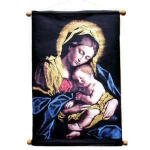 Beautiful Large Tapestry Icon Madonna and Child Is After the Painting 
