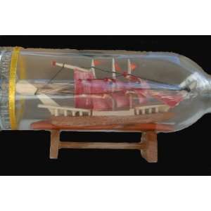  Red Seashell Ship In A Bottle Nautical 