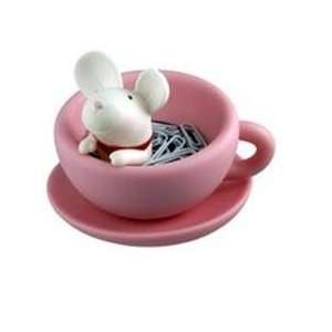  Very Cute Tea Cup Mouse Paper Clip Holder Dispenser w/Paper 
