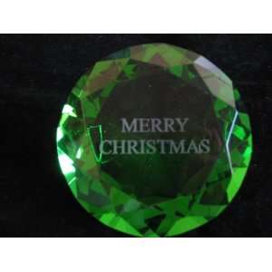  Green Glass Diamond Shaped Paperweight 3.15 Inches Engrave 