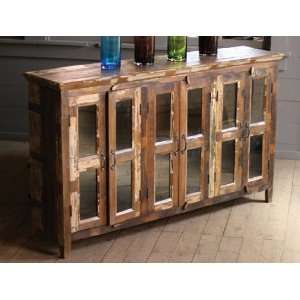  Recycled Wood Sideboard With Six Glass Doors
