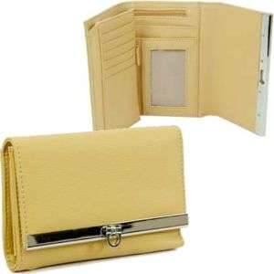 Plain leather like fold over clasp wallet yellow  