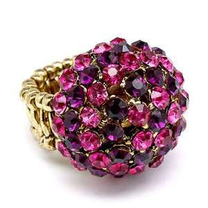    Duo Tone Dome Round Crystal Pave Stretch Ring Pink Jewelry