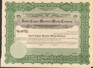 Jumbo Copper Mountain Mining  Nevada stock certificate  
