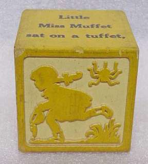 Vintage 1900s Nursery Rhyme Wooden Block, Little Miss Muffet, 2 