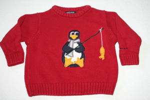 Nautica Boy 12 18 M Red Penguin Appliqued Sweater EUC  