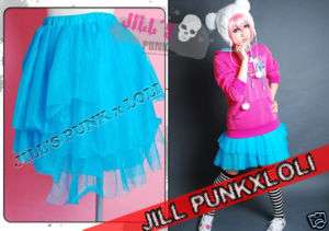 Punk Tiered Asymmetrical Tulle/Petticoat Skirt Blue  
