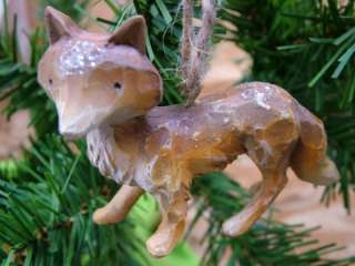 Red Fox Miniture Carved Wood Look Christmas Ornament  