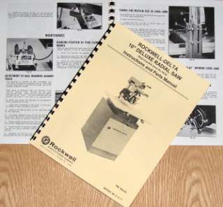 ROCKWELL Delta 10 Deluxe Radial Arm Saw Owners Manual  