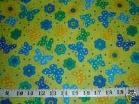 Camelot fabric BUTTERFLIES FLOWERS lime green turquoise  