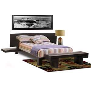   Bed With Floating Night Stands With Drawer And Foot Bench Patio, Lawn