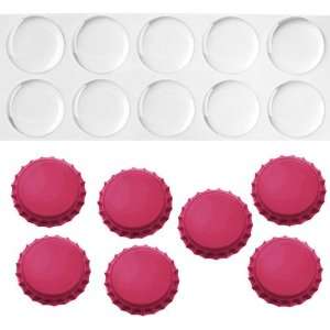  Magenta Pink Crown Bottle Caps with 1 Circle Epoxy Stickers 