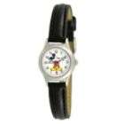   Mouse Watch w/Round Silvertone Case, White Dial and Black Leather Band