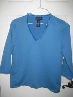 Jones New York Signature Blue Sweater with Fringe Size L  