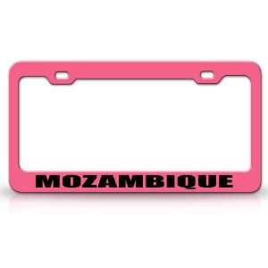 MOZAMBIQUE Country Steel Auto License Plate Frame Tag Holder, Pink 
