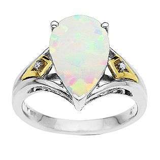 Lab Created Opal Teardrop Ring. 14K Yellow Gold and Sterling Silver 