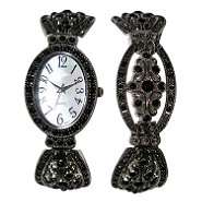 Jaclyn Smith Black Filagree and Black Stone Watch and Bangle Set at 