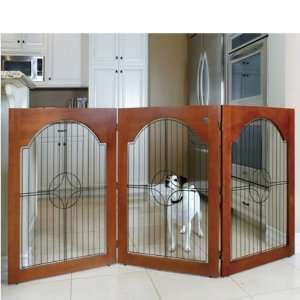   Pet Free Standing Wood and Wire Pet Gate   Cherry