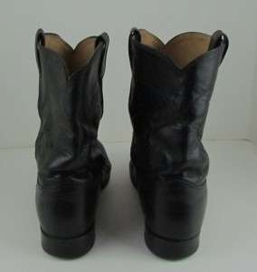 Vintage JUSTIN Mens Black Leather Roper Western Cowboy Boots Size 10.5 