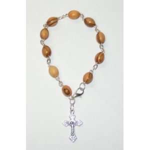 Jerusalem Olive Wood Rosary Bracelet from the Holy Land with Silver 