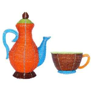    Pot, Tall Wall with Cup, Beads Handcraft Art