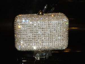 NEW*Silver PLATED CRYSTAL EVENING BAG COCKTAIL BOX CASE  