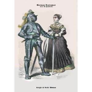 German Costumes Knight with Sword and Noble Woman 20x30 poster