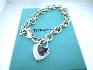 Authentic Tiffany & Co Sterling Silver Heart Lock Charm Bracelet 