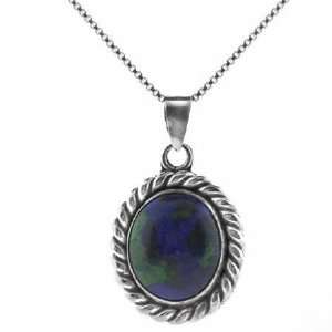  Sterling Silver Genuine Azurite Stone Twisted Border Oval 