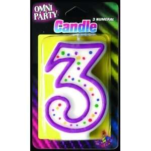  Omni Party Numerical Candle 3 Year Shaped (6 Pack)