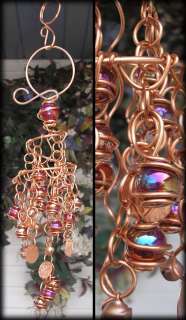   Handmade Copper Wind Chimes Glass Garden Art Sculpture Ruby Red ooak