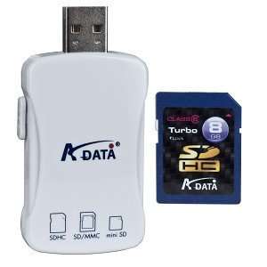  A Data 8GB Turbo Class 6 SDHC Memory Card w/USB 2.0 SDHC 