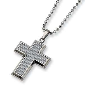 Chisel Grey Carbon Fiber Polished Stainless Steel Cross Necklace on 22 