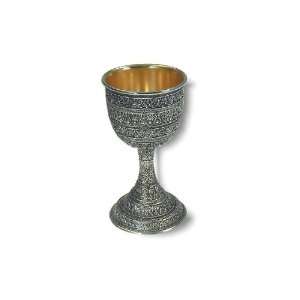   Silver Kiddush Cup with Intricate Filigree Patterns