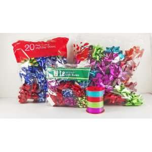   62 Gift Bows & 1 Spool of Curling Ribbon, Bright Metallic Color Mix